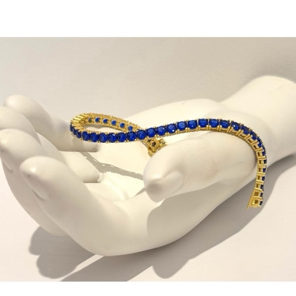 Freida Rothman Midnight Tri-Tone Twilight 14K Matte Gold Tennis Bracelet Blue - Picture 4 of 13